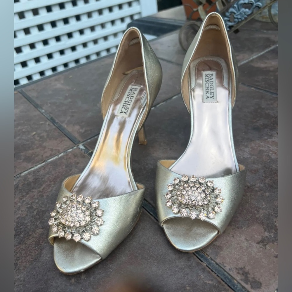 Badgley Mishka Bridal Rhinestone Heels Giana II Dorsay Open Toe Holiday NYE - Picture 1 of 4